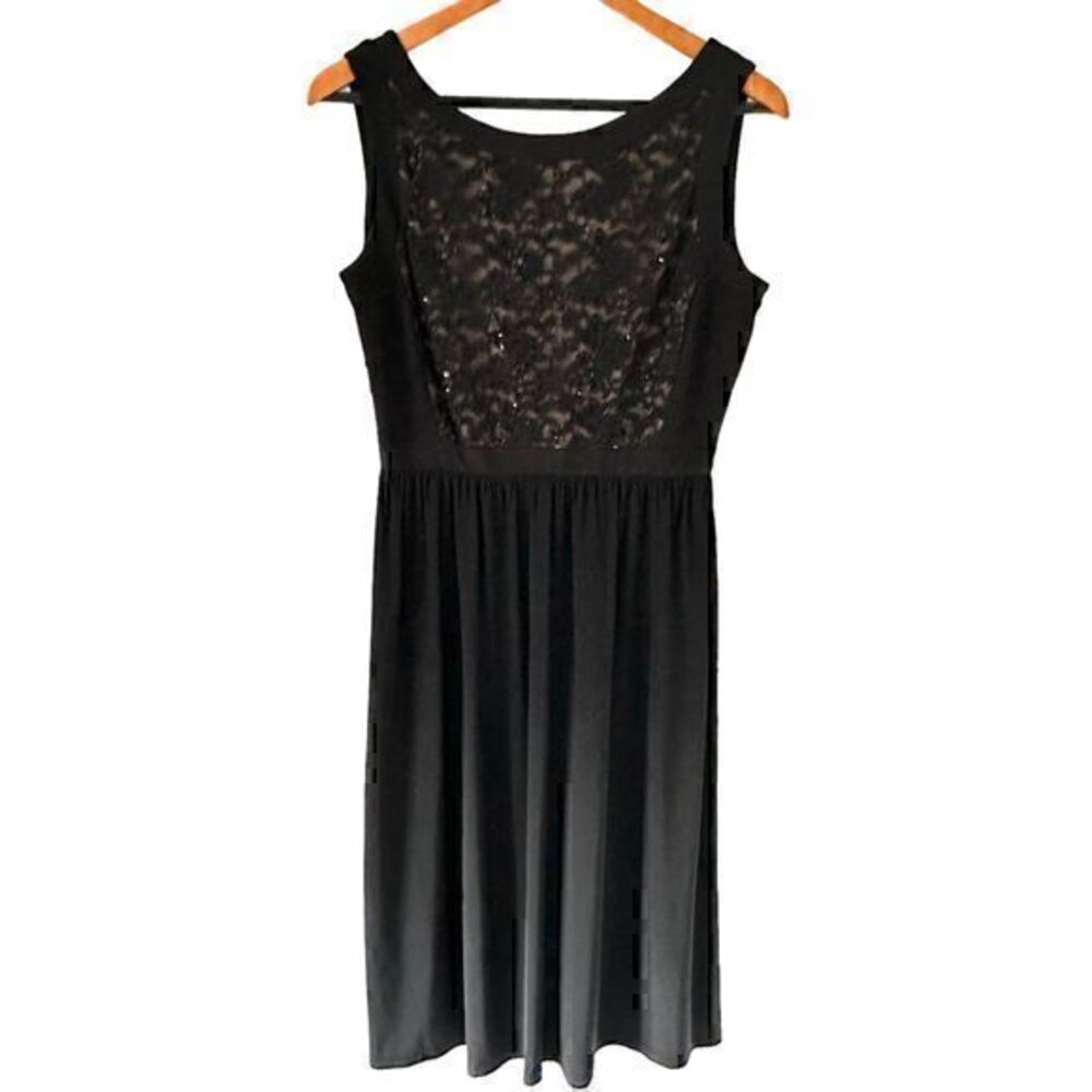 R & M Richards Black Lace Sequins Polyester Sleeveless Stretch Dress Size 6
